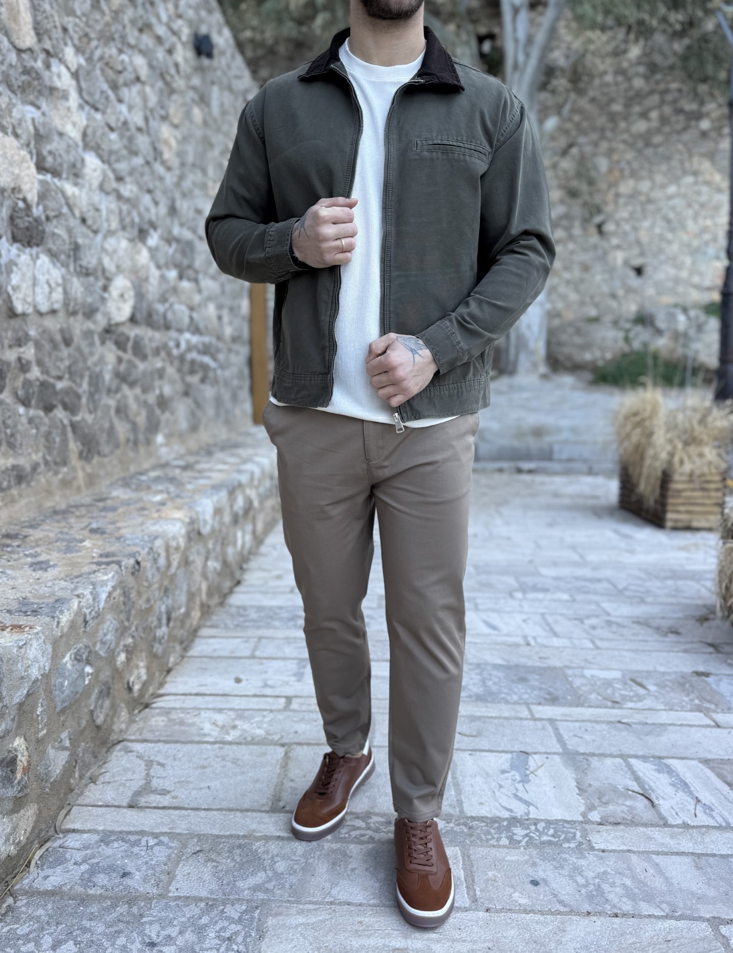 Ανδρικό λαδί βαμβακερό Jacket με γιακά LC18115 φωτογραφία